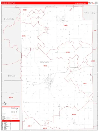 Wabash County, IN RedLine style ZIP Code wall map