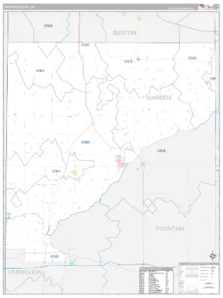 Warren County, IN Classic style ZIP Code wall map