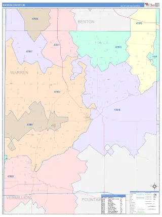Warren County, IN ColorCast style ZIP Code wall map