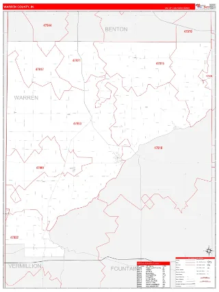 Warren County, IN RedLine style ZIP Code wall map