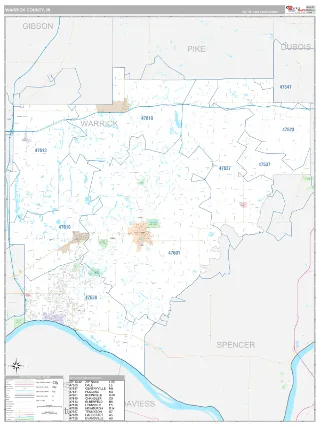 Warrick County, IN Classic style ZIP Code wall map