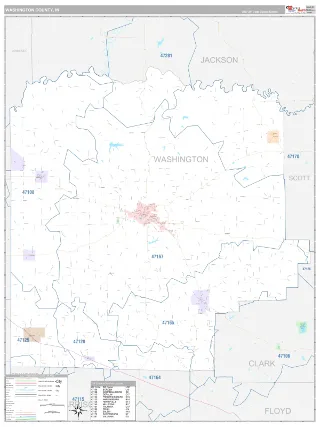 Washington County, IN Classic style ZIP Code wall map