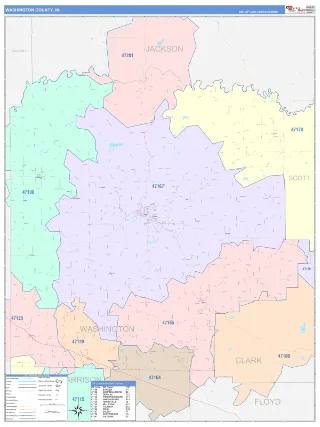 Washington County, IN ColorCast style ZIP Code wall map