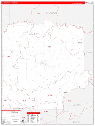 Washington County, IN RedLine style ZIP Code wall map