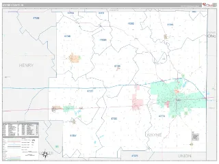 Wayne County, IN Classic style ZIP Code wall map