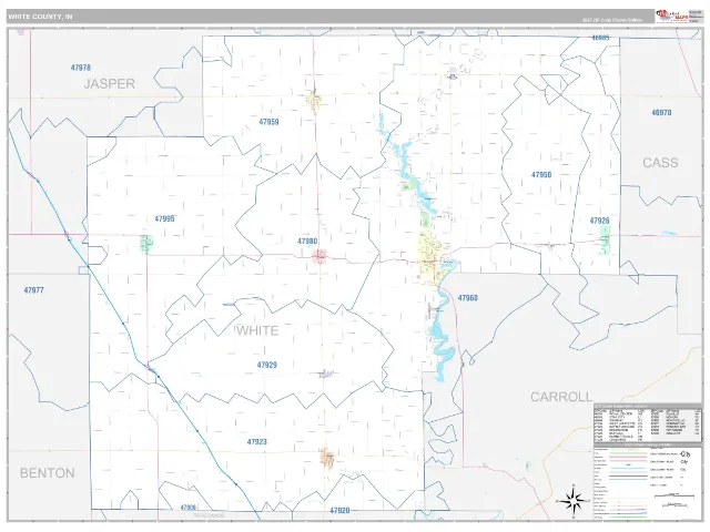 White County, IN ZIP Code Wall Map, Classic style