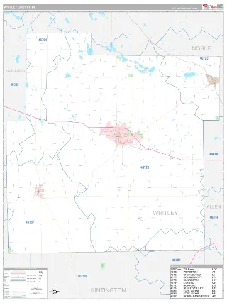 Whitley County, IN Classic style ZIP Code wall map
