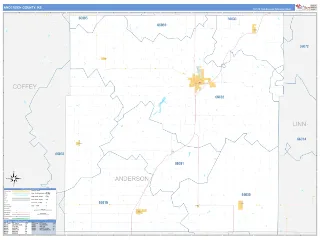 Anderson County, KS Business Reference style ZIP Code wall map