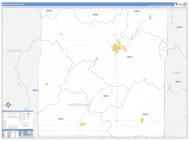 Anderson County, KS ZIP Code Wall Map, Business Reference style