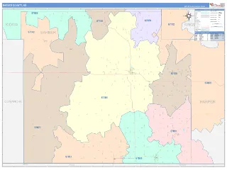 Barber County, KS ColorCast style ZIP Code wall map