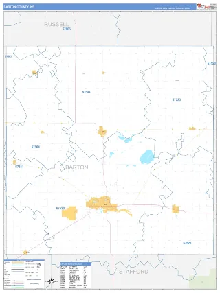 Barton County, KS Business Reference style ZIP Code wall map