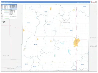 Bourbon County, KS Business Reference style ZIP Code wall map