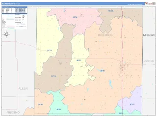 Bourbon County, KS ColorCast style ZIP Code wall map