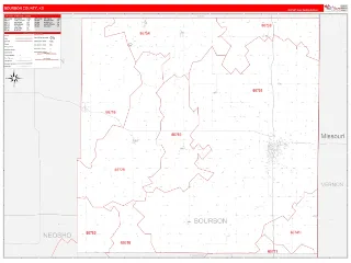 Bourbon County, KS RedLine style ZIP Code wall map