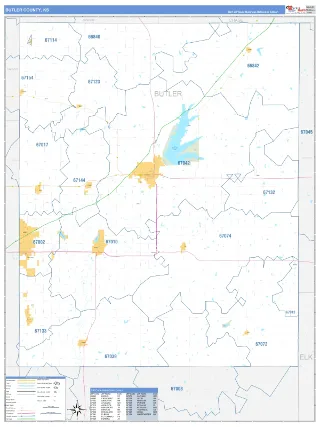 Butler County, KS Business Reference style ZIP Code wall map