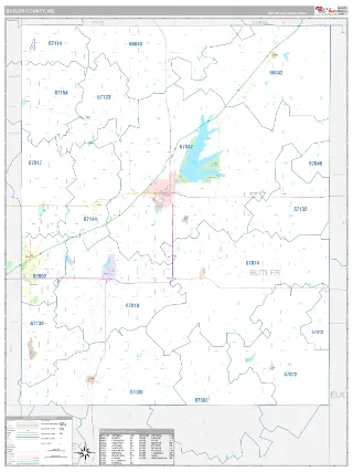 Butler County, KS Classic style ZIP Code wall map