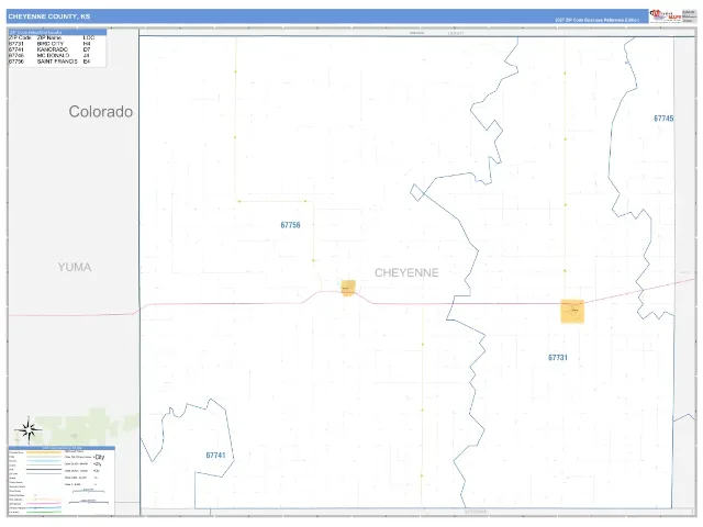 Cheyenne County, KS ZIP Code Wall Map, Business Reference style