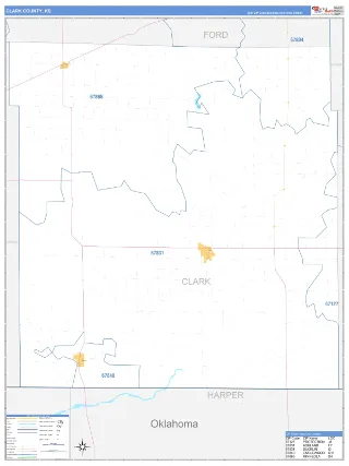 Clark County, KS Business Reference style ZIP Code wall map