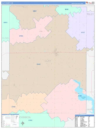 Clay County, KS ColorCast style ZIP Code wall map