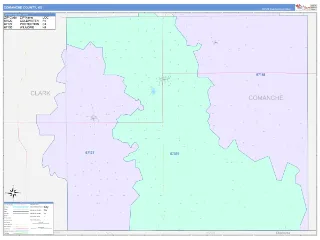Comanche County, KS ColorCast style ZIP Code wall map