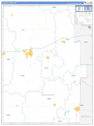 Dickinson County, KS Business Reference style ZIP Code wall map