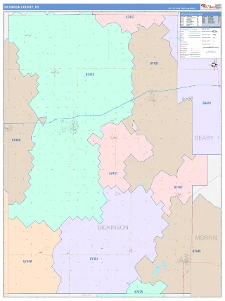 Dickinson County, KS ColorCast style ZIP Code wall map