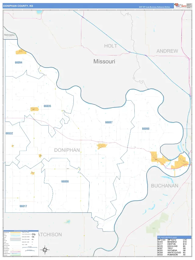 Doniphan County, KS ZIP Code Wall Map, Business Reference style