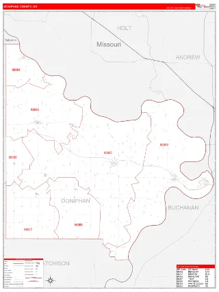Doniphan County, KS RedLine style ZIP Code wall map