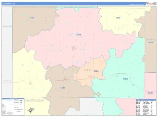 Elk County, KS ColorCast style ZIP Code wall map