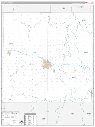 Ellis County, KS Classic style ZIP Code wall map