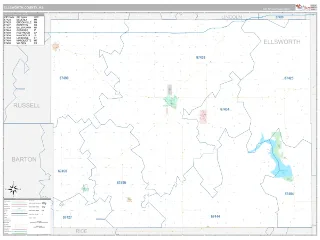Ellsworth County, KS Classic style ZIP Code wall map