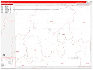 Ellsworth County, KS RedLine style ZIP Code wall map