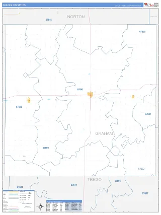 Graham County, KS Business Reference style ZIP Code wall map