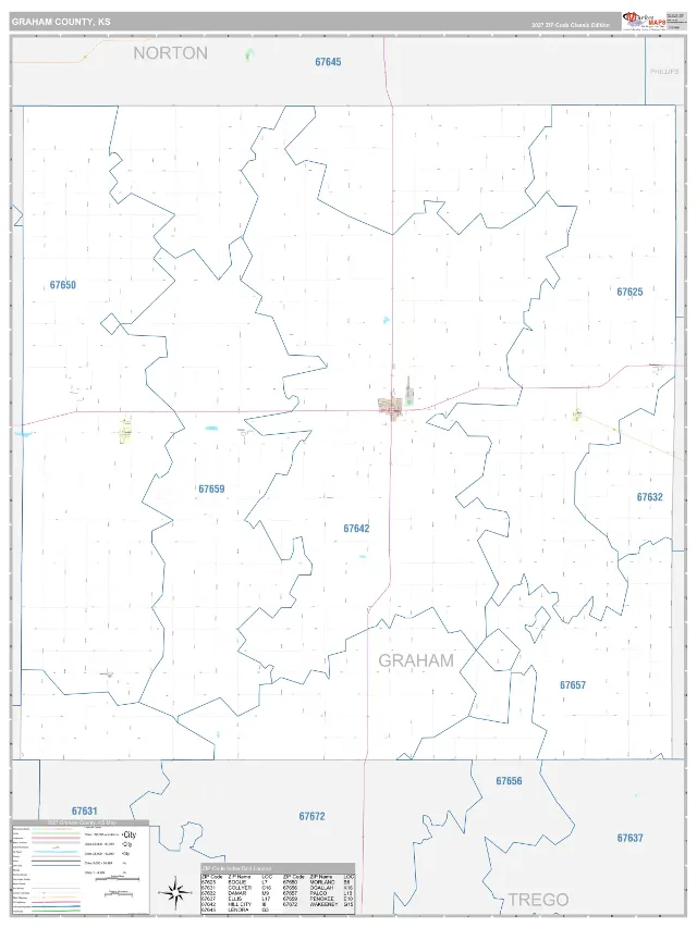 Graham County, KS ZIP Code Wall Map, Classic style