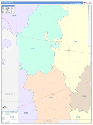 Gray County, KS ColorCast style ZIP Code wall map