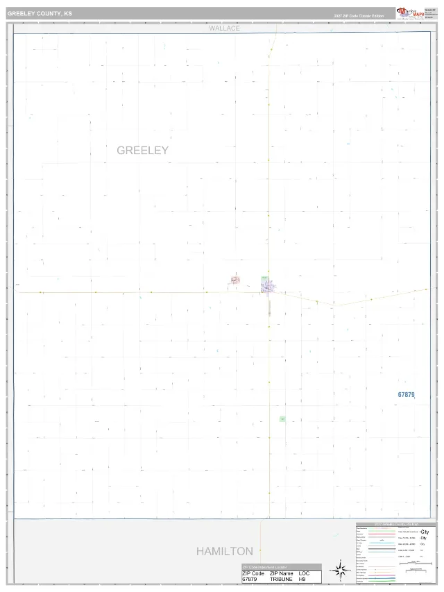 Greeley County, KS ZIP Code Wall Map, Classic style