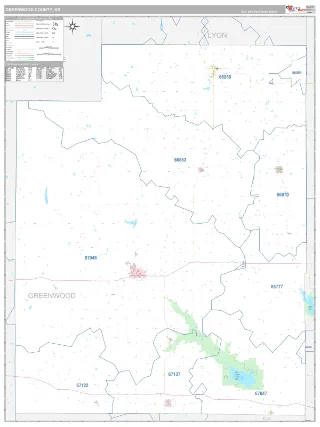 Greenwood County, KS Classic style ZIP Code wall map