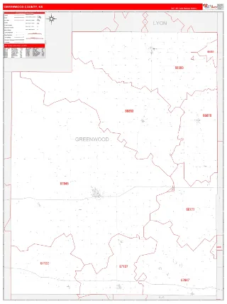 Greenwood County, KS RedLine style ZIP Code wall map