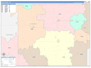 Harper County, KS ColorCast style ZIP Code wall map