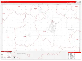 Harvey County, KS RedLine style ZIP Code wall map