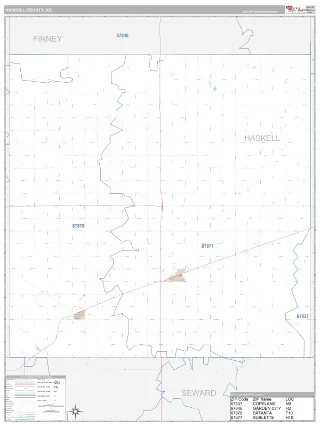 Haskell County, KS Classic style ZIP Code wall map