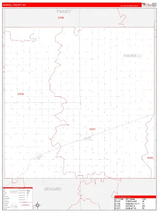 Haskell County, KS RedLine style ZIP Code wall map