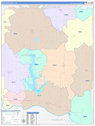Jefferson County, KS ColorCast style ZIP Code wall map