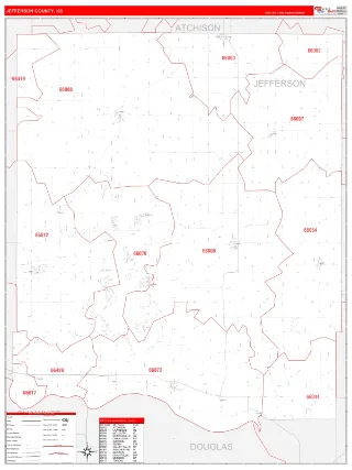 Jefferson County, KS RedLine style ZIP Code wall map