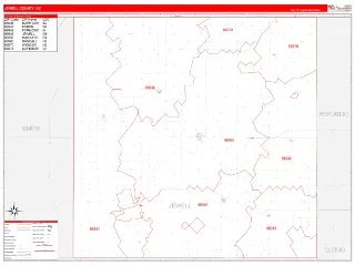 Jewell County, KS RedLine style ZIP Code wall map