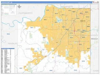 Johnson County, KS Business Reference style ZIP Code wall map