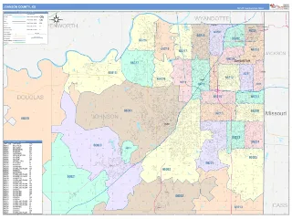 Johnson County, KS ColorCast style ZIP Code wall map
