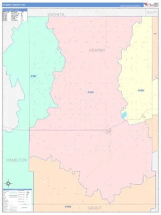 Kearny County, KS ColorCast style ZIP Code wall map