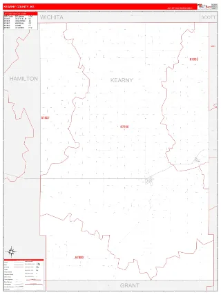 Kearny County, KS RedLine style ZIP Code wall map