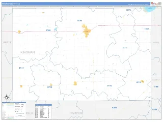 Kingman County, KS Business Reference style ZIP Code wall map